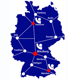 Karte der Bundesrepublik mit den Standorten des BFW in München und Hannover
